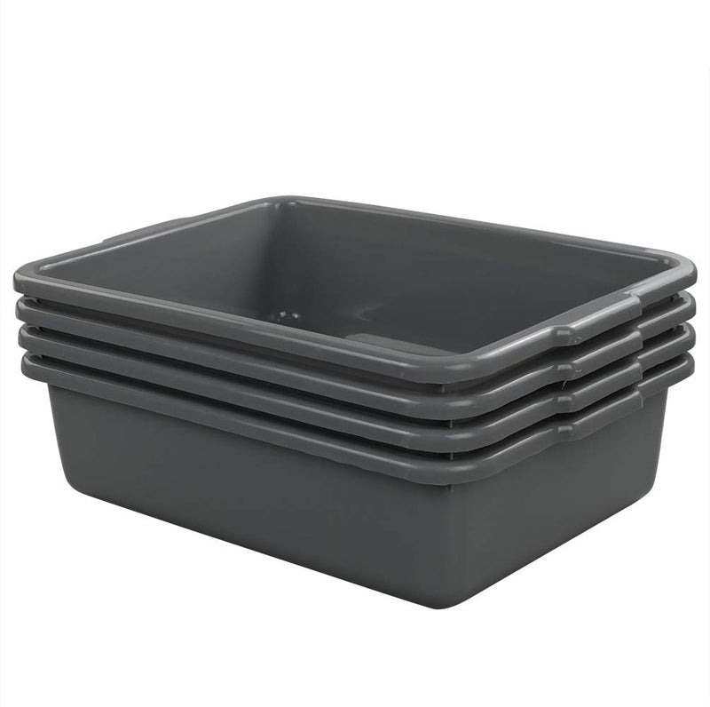 Eagrye 4-Pack Bus Tubs, Commercial Tote Box, Plastic Bus Box (13 L Capacity), Grey - Image 4